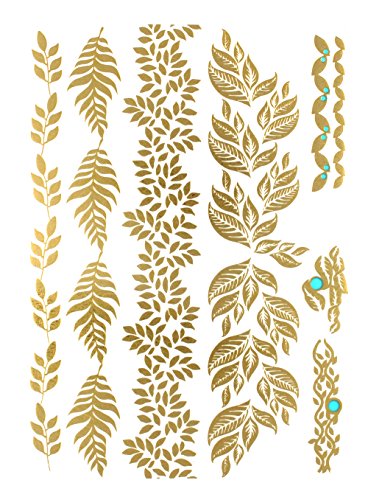 Flash Tattoo Metallic Temporary Einmal Tattoo Klebe Gold Silber Floral Blätter Armband Kette gold
