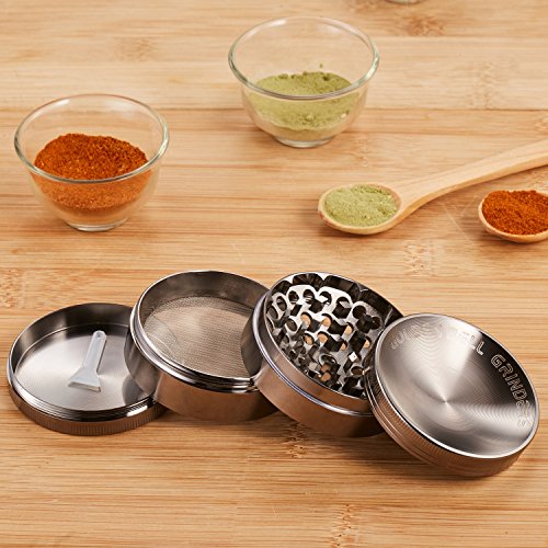 LIHAO Konkav Grinder 2.36″ Groß 6cm Crusher für Spice,Kräuter,Gewürze,Kaffee,Herb 4-teiliges Set mit Schaber (Nickel-Schwarz) - 6