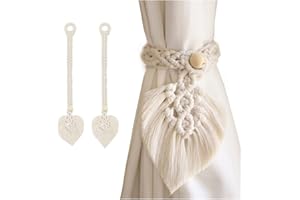 FOGARI Pack de 2 alzapaños de cortina, estilo bohemio, algodón, beige, 53 cm, 2 unidades