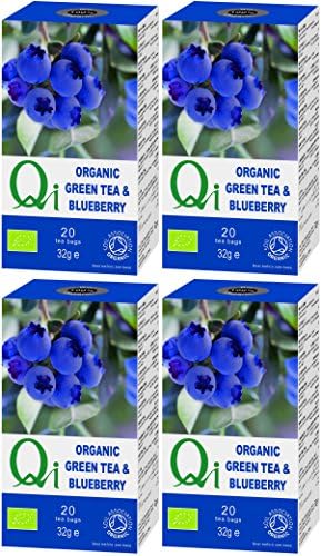 (4 PACK) - Qi - Organic Green Tea & Blueberry | 20 Bag | 4 PACK BUNDLE