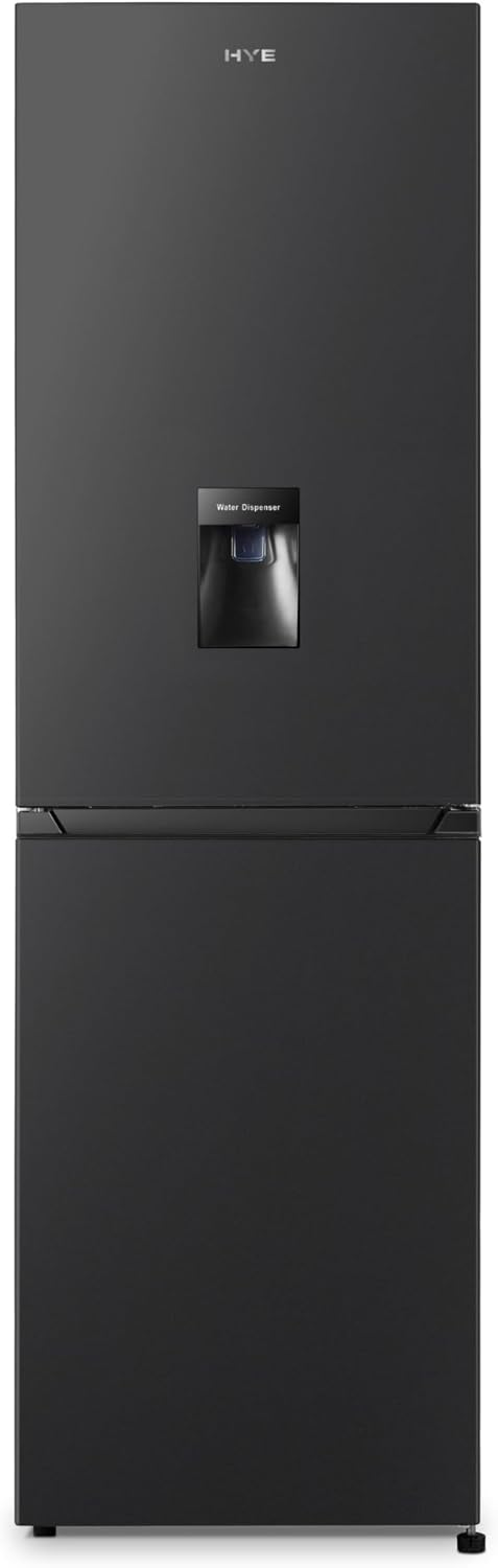 HYE Fridge Freezer - 50/50 Freestanding Fridge Freezer, 182.4cm Height, 55cm Width, 256 Litre Capacity, Total No Frost & Non-Plumbed Water Dispenser, Black - RF01FF256B18