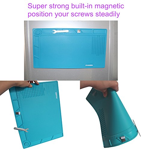 PHIMIITA Lötmatte Silizium-Lötmatte, Magnetisches Projekt Arbeitspad mit 13,8 x 9,8 Zoll, Wartungsplattform Schreibtischmatte, Hitzebeständige Isolierung 500 ℃ für BGA Lötkolben Reparatur Station Mobiltelefon Uhr PC und mehr - 4