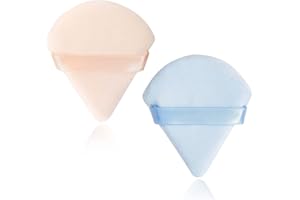 SUBTAVIK Paquete de 2 esponjas triangulares para polvos, esponja de maquillaje de terciopelo con correa, esponjas para polvos compactos para base de ojos (azul/tono de piel)