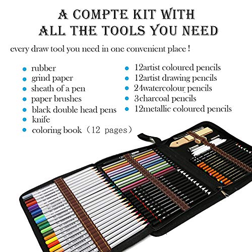 comprare on line Zzone Matite Colorate Artistico Kit per Schizzo e Disegno,Disegni a Matite,Pastelli Acquarellabili,Matite Colorate,Creativa Colori Art Set Fornire a Artista Professionale e Principianti prezzo