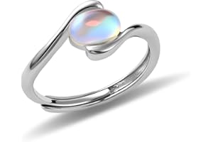 WEVIWAY Sterling Silver Adjustable Moonstone Rings for Women - Hypoallergenic Opal Mood Ring Jewellery, Anxiety Relief Romantic Gift for Her