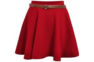 Shop Nova® Womens Plain/Check Tartan Print Belted Skirt Elasticated Waist Skirts Ladies Stretch Flippy Short Flared Mini Skater Size UK 8-26