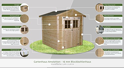 Gartengerätehaus Amstetten – 2,06 x 2,06 Meter aus 16mm Blockbohlenhaus - 2