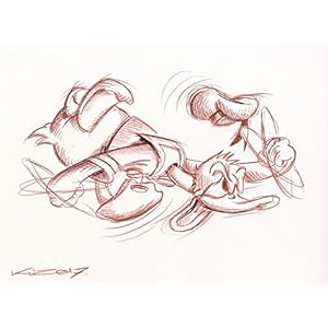 Original Rötelzeichnung auf Zeichenkarton: Donald Duck in Rage/ 24x32 cm