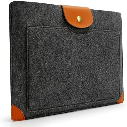 Sinoguo Classic Felt & Leather Case Sleeve Pouch for 15 Inch Macbook Air Pro Retina, Handmade Laptop Bag Holder Pouch with a Pocket Outside for 15" Macbook Pro / Macbook Pro with Retina Display and Most Popular 15-15.6 Inches Laptop / Notebook / Ultrabook /Netbook