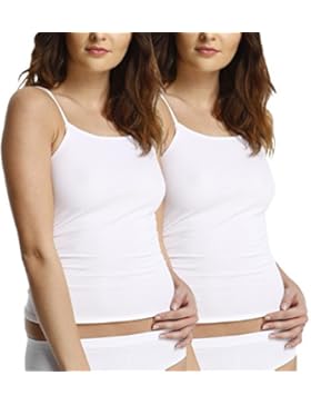 2er Pack Damen Mikrofaser Spaghetti Unterhemden, Seamless Trägertop in schwarz, weiss oder haut