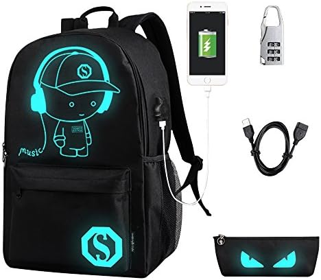 Aohro Cool Boys School Unisex Backpack Luminous School Bag Laptop Bag for School Work Travel Outdoors(Large,Black- music kid)