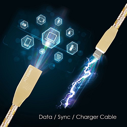 Lightning Kabel – 1m, Gold, Neustes Design – Sehr schnelles iPhone 7 Ladekabel – verstärktes USB Datenkabel mit Knickschutz – Für Apple iPhone 7 6 5, iPad, iPod – SWISS-QA Geldrückgabe Garantie - 3