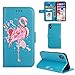 Produktbild Lederhülle für Huawei P20 Lite Flamingo Glitzer, Misteem Elegant Luxus Flamingos Muster Motiv Cartoon Anime Schutzhülle Magnetisch Brieftasche Stoßfest Staubschutz Flip Klapphülle Buch Style Weich Leder Tasche Case Standfunktion / Kartehalter / Wallet Handyhülle für Huawei P20 Lite - Blau