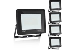 Yakimz Focos LED para exteriores, 50W Proyectores LED, 4250 lm, superbrillante, 3000 K, luz blanco cálido, IP66, ángulo de haz de 120°, iluminación de seguridad para patio, garaje, jardín, 5 piezas