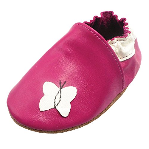Cute Baby Sheepskin Leather Moccasins with Butterfly Toddler First Walking Shoes Rose red