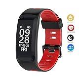 HTSmart Sport Fitness-Tracker IP68 Wasserdichtes Smart Armband mit Schrittzähler, Uhr und Schlafmonitor Kalorienzähler Wetteruhr F4 Aktivitäts-Tracker für Android und iOS, rot