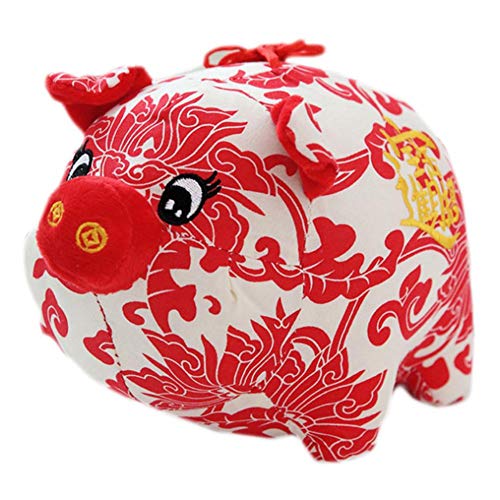 Haodene 2019 Chinese new year Mascot - Floral Cloth Red Pig Doll Plush Toy - Cartoon Pig Doll Toy Gifts For kids Adults, For Party Decoration Annual Meeting Small Gift
