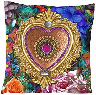 Melli Mello Sumera Decorative Cushion cover with Flowers and a Gold Heart 50 x 50 x 0.5 cm, Multi-Coloured