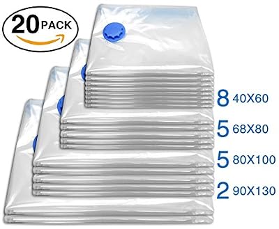 Bramble Premium -Sac de rangement Plastique Robuste Réutilisables- Housses Sous Vide - Economiseur d'Espace- Compression avec Aspirateur - Pour Vêtements, Couettes, Literie, Oreillers, Couvertures et Rideaux. 4 Tailles Différentes, Y Compris 2 Sacs De…