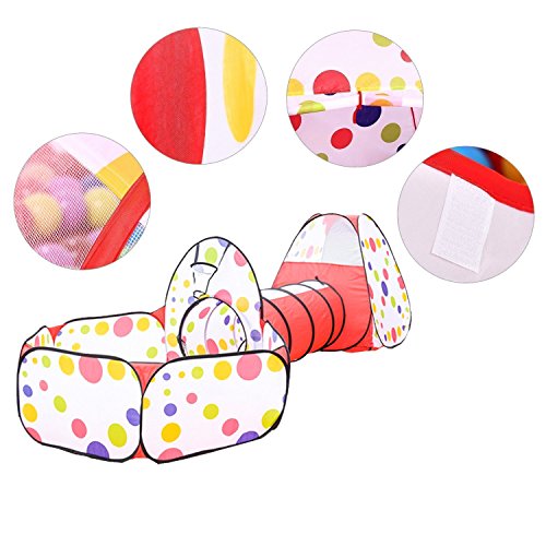 Sonyabecca Children's Play Tent Tunnel Cubby-Tube-Teepee Playground 3pc Pop -up Indoor Outdoor Game house Toy Hut Easy Fold Ocean Ball Pit with Basketball Hoop