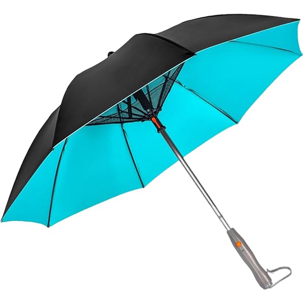 Parapluie Avec Ventilateur Rechargeable USB-C : 106 Cm, Toile Caoutchouc Noir, 10 Baleines Acier - Protection Solaire Et Brumisation