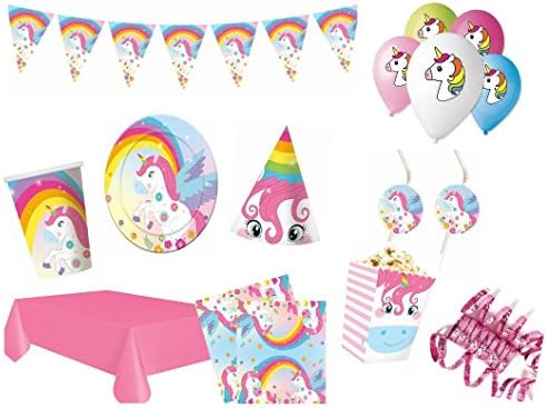 XXL Unicorn Unicorn Children's Birthday Party Decoration Set for 12 People (84 Pieces) Pink Pastel Girls Unicorn Party Tableware
