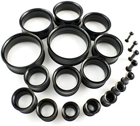 Black Surgical Stainless Steel Flesh Tunnels Double Flare Choose Your Size! Ear Plugs 316L Ear Expanders 10MM
