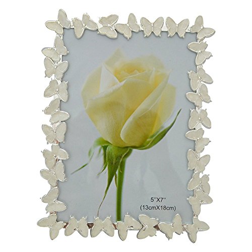 Gift Garden Photo Frames - Gorgeous White Butterfly Edging Metal Frames 5x7 inch for Table Top or Home Decor