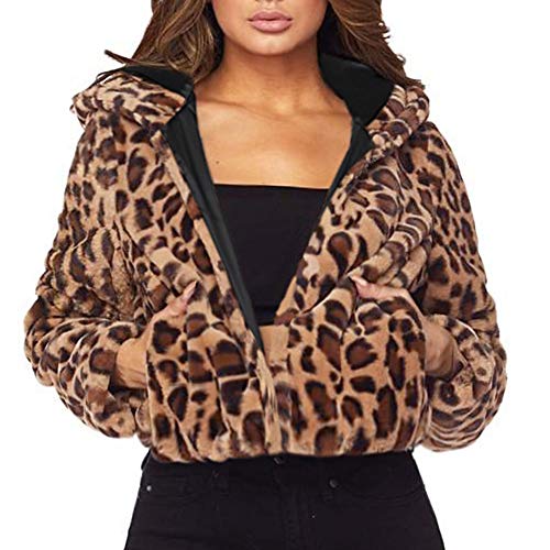 Preisvergleich Produktbild TWBB Mäntel Damen Elegant Leopard Kurz Wintercoat Kapuzenpullover Wintermantel Frauen Trenchcoat Drucken Slim-Fit Hülse Jacken Windbreaker Herbst Winter Bequem Outwear