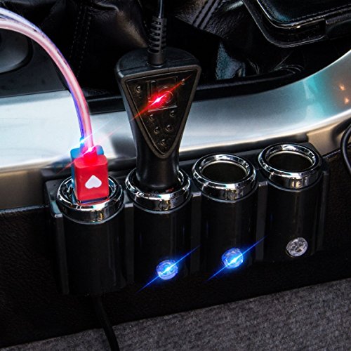 KFZ 12V/24V Auto Verteiler 5 Fach – 3x Zigarettenanzünder Adapter mit 2x USB Ladegerät 120W + Kabel 2in1 microUSB/Lightning für Handy Smartphone GPS Navigation – Ladesteckdosen LED - 5