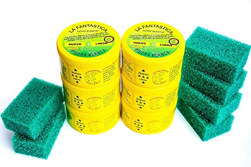 LA FANTASTICA PIEDRA BLANCA ALEMANA PIERRE BLANCHE BOTE 600 GRAMOS (LOTE 6 BOTES + 6 ESPONJAS)