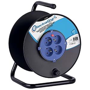 Enrouleur De Câble Electraline 50m Vide - 4 Prises 16A, Avec Disjoncteur