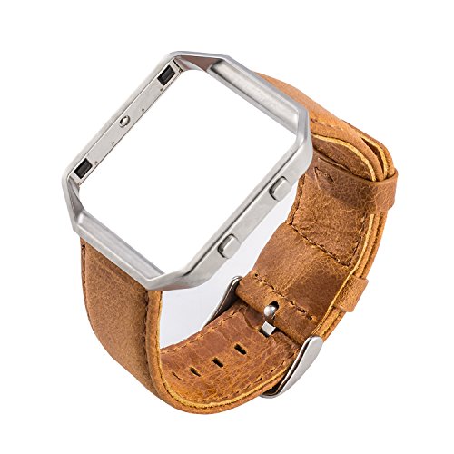 Leder Armband für Fitbit Blaze, MroTech Armband mit Metallrahmen, Uralt Stil Echtes Leder Uhrenarmband für Fitbit Blaze Smartwatch