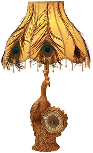Desk Light Clock Peacock Resin Table Lamp Luxury Bedroom Bedside Living Room Lights Nordic Desk Lamp Bedside Lamp ( Color : Golden-Push button switch )