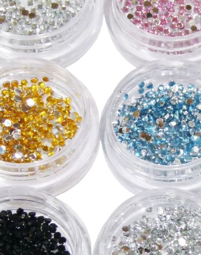 2600 Strasssteine rund 1,2 mm in Sortierbox – 12 Döschen farblich sortiert - 2