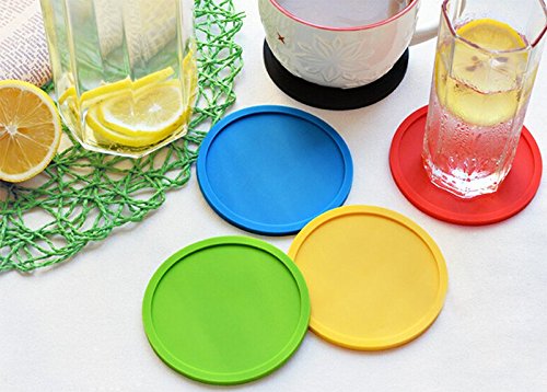 Cosanter Silikon-Untersetzer Glasuntersetzer-Set für Bar Wohnzimmer Küche , Round/ Schwarz 1 Stück - 5