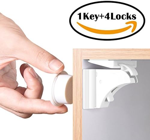 Child Safety Magnetic Cupboard Locks 4 Locks + 1 Key BETENSE Baby Cabinet Locks No Drilling for Kitchen Drawer