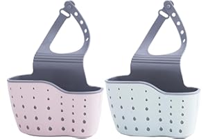 Abiyou 2PCS Cesto de Fregadero Colgante de Doble Capa, Colgante de Correa Ajustable de Cocina, Estante de Almacenamiento para Fregadero, Estante para Fregadero Colgante, para Cocina, Baño (Rosa, Azul)