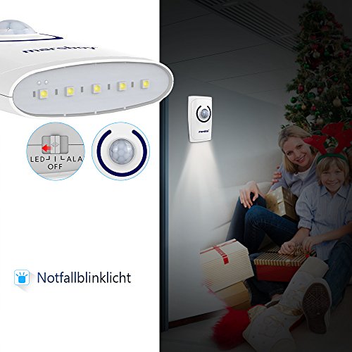 Funkklingel 2 Empfänger 1 Sender, Marsboy 4-in-1 Multi-Funktion Tragbare Wassergeschützte Funk Türklingel Kit,mit Anti-Diebstahl-Alarmanlage,Bewegungsmelder, Notfallblinklicht (Weiß) - 5