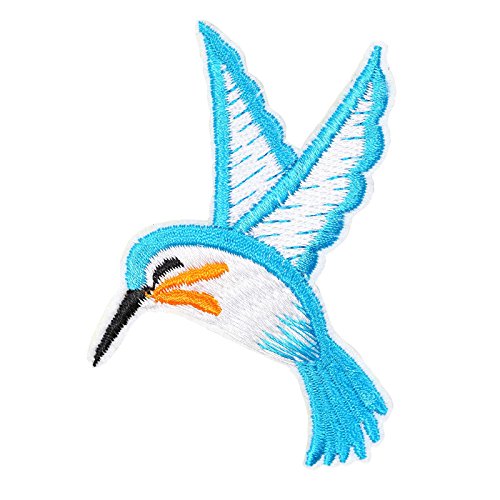1 Kolibri Vogel Vögelchen, Aufbügler Bügelbild Applikation Aufnäher, 7x7,5cm, Farbe:hellblau
