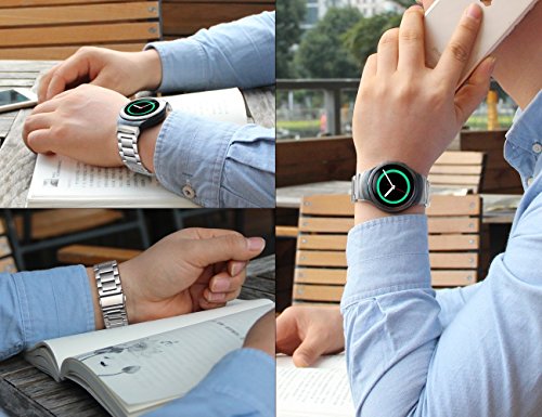 V-MORO Ersatz Riemen für Gear S2 Bänder, (Metall Silber) solider Edelstahl Metall Ersatz Band mit Adapter für Samsung Gear S2 Smart Watch - 4