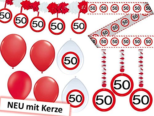 23-tlg. Partyset 50. Geburtstag Dekoset Dekobox - Verkehrschild - Girlanden, Luftballons