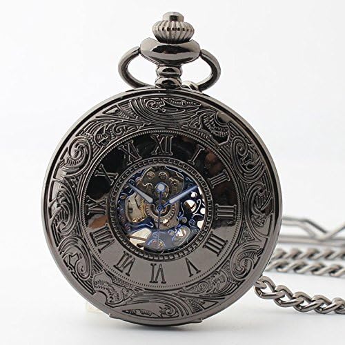 HBB Retro clamshell semi-automatic mechanical pocket watch / tungsten steel black plexiglass mirror table