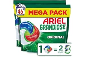 Ariel Pods Grandiose Original, Lessive en Capsules, 46 Lavages (23x2), 2X Action Détachante et Anti-Odeur Sur Les Tâches Tenaces, Dissolution Rapide Même à Froid, Fabriqué en France