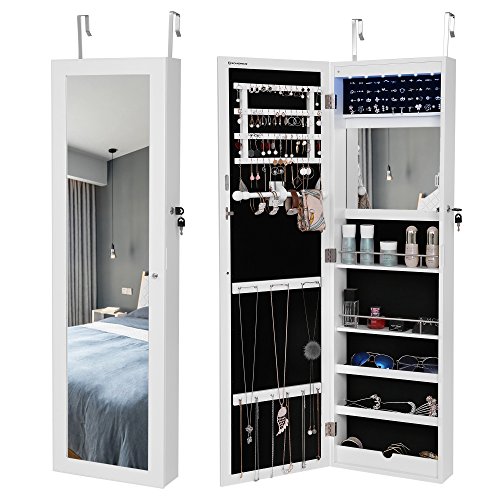 Songmics Schmuckschrank 2 Montagearten Türmontage/Wandmontage abschließbar mit LED Beleuchtung JBC97W - 2