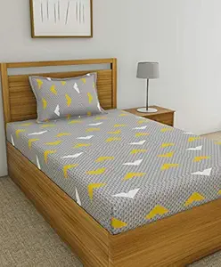 Huesland by Ahmedabad Cotton 144 TC Cotton Single Bedsheet with 1 Pillow Cover - Grey and Yellow