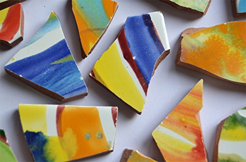 10 St. Bruchmosaik handbemalt dann gebrochen bunt-Maria,ca. 110g - 5