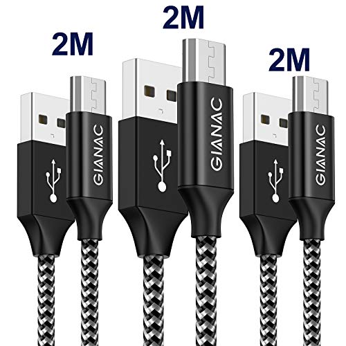 QGhappy Cable Micro USB, 3 Pack [2M] Trenzado de Nylon Cable Carga Rápida y Sincronizació Compatible con Android, Samsung Galaxy S6 S7 J5 J7, Kindle, Sony, Nexus