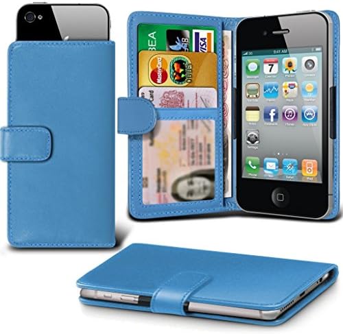( Baby Blue 154 x79.9) case for Leagoo T10 case cover pouch High Quality Thin Faux Leather Holdit Spring Clamp Clip on Adjustable Wallet case cover Skin With Credit/Debit Leagoo T10 case by i-Tronixs