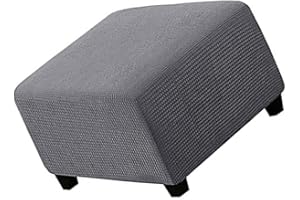 UYEOCO Square Ottoman Covers Ottoman Slipcovers Folding Storage Stool Furniture Protector Form Fit with Elastic Bottom, Stretch High Spandex Small Checks Jacquard Fabric ( Color : Grey , Size : 80-100CM )